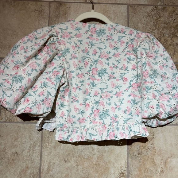 Free The Roses Women's Floral Embroidered Balloon Sleeve Cropped Blouse Size S - Picture 3 of 6